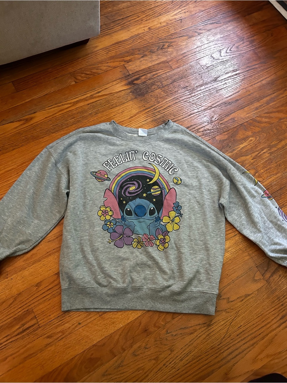 Disney Gray 'Feelin' Cosmic' Stitch Graphic Sweatshirt